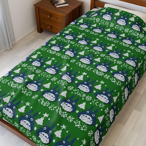 Totoro Christmas Blanket, Ghibli Xmas gift, ponyo, howls, kiki, spirited away holiday, my neighbor totoro, studio ghibli fleece, home decor