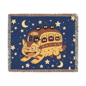 Catbus Woven Blanket, Studio Ghibli Gift, My Neighbor Totoro Blanket, Howls, Ghibli, Ponyo, Mononoke, Spirited Away, Kiki, soot sprite gift