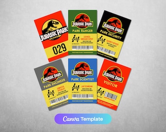 Jurassic Park ID Badge – Editable Canva Template (Printable)