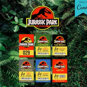 Crachá de identificação do Jurassic Park – Modelo editável do Canva – Imprimível para fãs de festas, cosplay ou filmes | Acessório para crachá de fantasia | Halloween | Veículo
