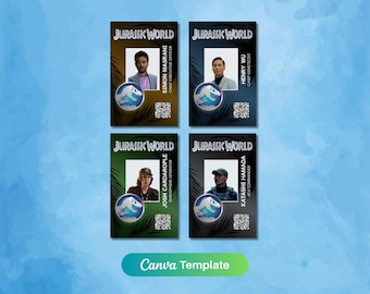 Jurassic World ID-badge: bewerkbare canva-sjabloon (afdrukbaar)