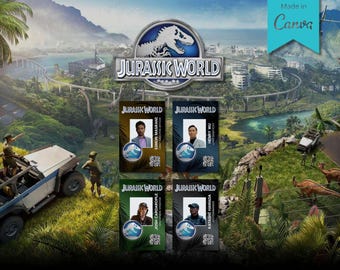 Jurassic World Staff ID Card – Editable Canva Badge for Dinosaur Party, Halloween Costume, Cosplay or Theme Park Prop – Instant Download