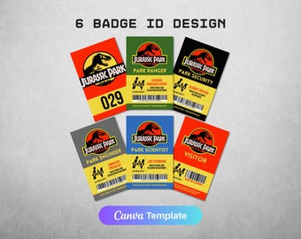 Jurassic Park ID Badge – Editable Canva Template (Printable)