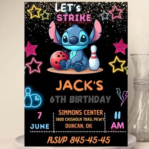 Convite para festa de aniversário do Stitch | Convite para festa de skate em tons pastéis do Stitch Lilo | Convite Angel para baixar luzes de skate