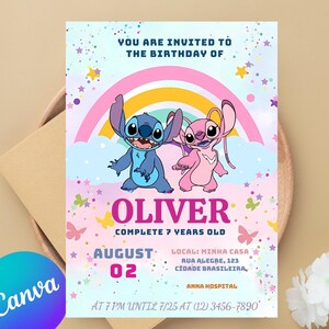 Editable Stitch Birthday Invitation Template, Printable Birthday Party Invitations, Digital Kids Party Invite Boys & Girls Bday Card Evite