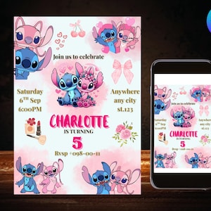 Stitch and Angel Birthday Invitation: Editable Party Invite (Digital Download 5x7 inches)