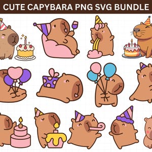 Lindo capibara PNG, paquete de capibara SVG, divertido clipart de capibara, calcomanía digital de dibujos animados de anime, archivos para cricut, conjunto de ilustraciones de animales kawaii