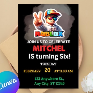 Roblox Invitation, Roblox Invite, Game Birthday, Roblox Boy Birthday, Editable Template Invitation, Kids Invite, Roblox Party, Roblox, Party
