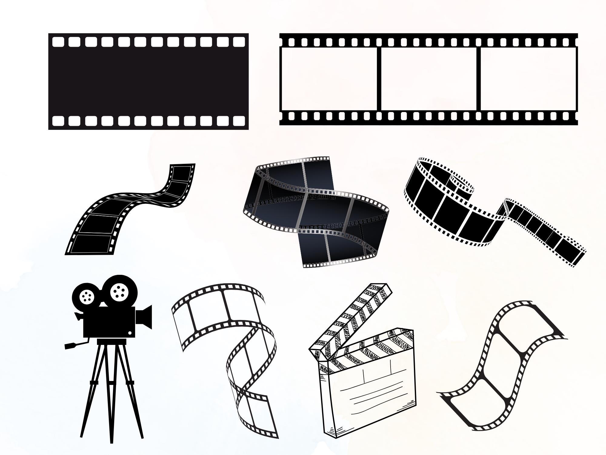 Movie Film Strip SVG Bundle: Clipart, Camera Reel Ticket (digital ...