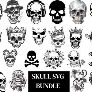 Skull SVG Bundle | Skeleton SVG Clipart | Skull Cut Files for Cricut & Silhouette | Skull Silhouette | Skeleton Vector | Halloween Skull SVG