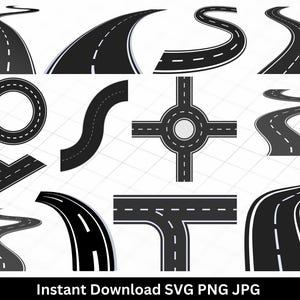 Road Svg Bundle,road clipart, road cut file, highway svg, Road dxf, Road png, Road vector, Bending Svg, Curved Asphalt Road Svg