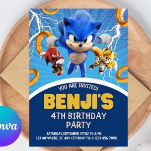 Carte d'invitation d'anniversaire Sonic | de Invitation à une fête du hérisson à imprimer | carte d'invitation garçon et fille | Invitation Téléchargement instantané