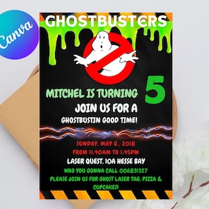 Editable Ghostbusters Birthday Invitation | Printable Ghostbusters Party Invitations, Kids Party Template, Invite in Canva, Instant Download