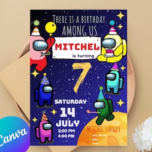 Fun Among Us Game Invite - Space Adventure Birthday Invite, Editable Digital Template, Crewmate Birthday Invitation Template, Mobile Evite