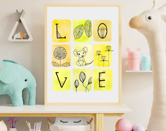 LOVE Mouse Watercolor Print | Whimsical Nursery Decor (Digital Download)