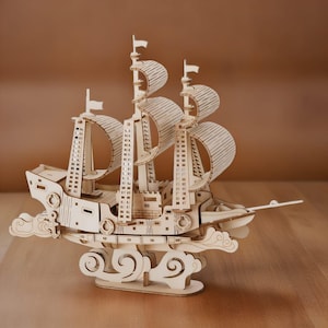 3D Wooden Sailing Ship Puzzle Toy, Assembly Model Craft Kit, Wooden Desk Decoration for Kids, Fun Craft Project for Children
