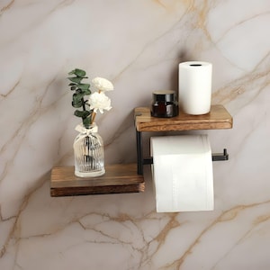 Porta carta igienica da parete in legno – Distributore di rotoli di carta igienica – Accessori per il bagno rustici – Decorazione per la casa elegante e funzionale