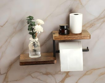 Wooden Wall Mounted Toilet Paper Holder – Tissue Roll Dispenser – Rustic Bathroom Accessories – Stylish & Functional Home Decor
