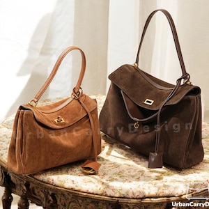 Damen Wildleder Arbeitstasche - Zeitlose Ledertasche, Luxus Wildleder Geldbörse, weiche Ledertasche, Luxus Schultertasche, Wildleder Arbeitstasche für Sie