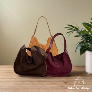 Weiche Wildleder Hobo Schultertasche - Handgefertigte Leder Akzent Tasche für Frauen | Boho Slouch Tasche | Minimalistische tägliche Geldbörse | Wildleder Handtasche Geschenk