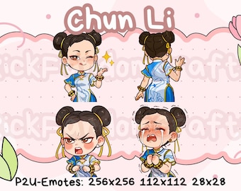 Emotes de Chun Li de Street Fighter 6 (paquete 1): emoticones Chibi lindos listos para usar en Discord, YouTube, Twitch, etc.