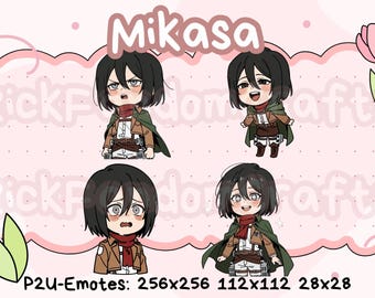 Emotki Mikasy Ackerman z Attack on Titan (zestaw 2) – gotowe do użycia, urocze emotki Chibi na Discord, YouTube, Twitch itp.