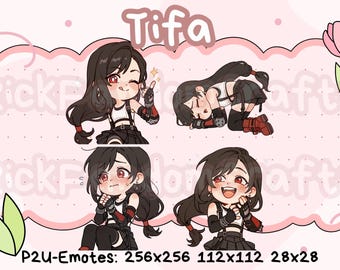 Emotes de Tifa de Final Fantasy 7 (paquete 1): emoticones Chibi adorables listos para usar en Discord, YouTube, Twitch, etc.