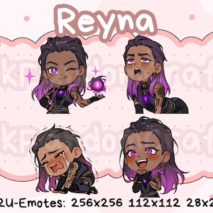 Valorant Reyna-emotes (pack 1): kant-en-klare schattige chibi-emotes voor Discord, YouTube, Twitch, enz.