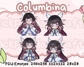 Emotes de Columbina de Genshin Impact (Paquete 1) - Emotes chibi adorables listos para usar en Discord, YouTube, Twitch, etc.