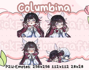 Emotes de Columbina de Genshin Impact (Paquete 2) - Emotes chibi adorables listos para usar en Discord, YouTube, Twitch, etc.