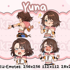 Final Fantasy X 10 Yuna Emotes (Pack 1) - Ready to Use Cute Chibi Emotes for Discord, Youtube, Twitch, etc