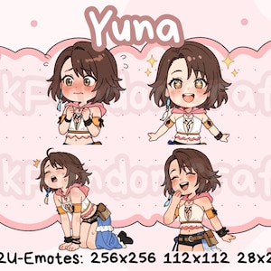 Final Fantasy X 10 Yuna Emotes (Pack 2) - Ready to Use Cute Chibi Emotes for Discord, Youtube, Twitch, etc