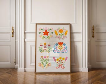 Floral 70s Wall Art Print: Vintage Cottagecore Poster