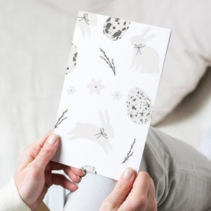Confezione da 10 biglietti di auguri, minimali, estetici, in bianco e nero, simpatici coniglietti pasquali