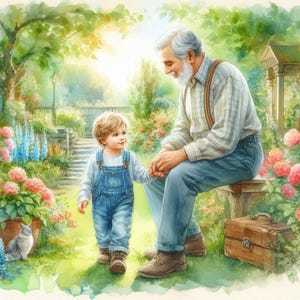 Dia dos Pais Jardim do Avô 21 Imagens Digitais Clipart Imprimíveis Amor Família Filho Menino Pai Neto Vovô Poppa Vida Selvagem Flor Ao Ar Livre