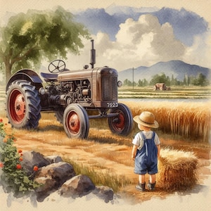 Journée à la ferme champ tracteur basse-cour en plein air faune amour enfants famille Images numériques Télécharger des cliparts imprimables fils fille papa maman