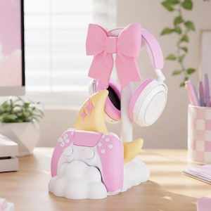 Soporte para mando con forma de nube Kawaii, soporte para auriculares con forma de luna impreso en 3D, decoración universal para videojuegos, varios colores, accesorio estético para escritorio.