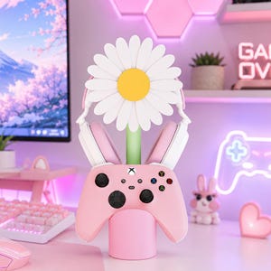 Daisy Flower Headphone Stand & Controller Holder | Cute 3D Printed Desk Accessory for Gamers | Phone Holder| Gaming Decor| Gift for Her