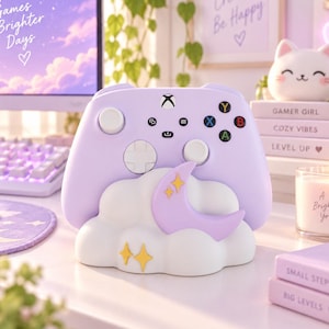 Support de manette en forme de nuage lunaire imprimé en 3D, décoration de bureau gaming pastel mignonne, configuration pour gameuse, cadeau gaming