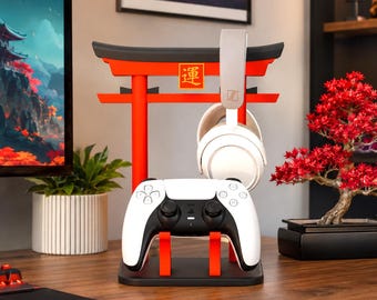 Japanese Torii Gaming Headset Stand, 3D Printed Controller Holder, Gamer Desk Organizer, PS5 Xbox Headphone Display