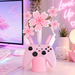 Sakura Cherry Blossom Headphone Stand Controller Holder 3D Printed, Kawaii Pink Gaming Setup, Aesthetic Desk Accessory, Gift for Gamer Girl