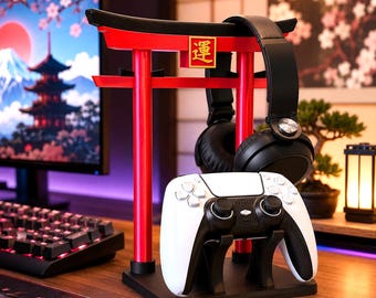 Japanese Torii Headphone and Controller Stand, Gaming Desk Decor