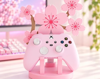 Pink Sakura Controller Stand with Cherry Blossom 3D Printed, Pastel, Gaming Desk Decor