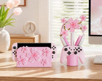 Nintendo Switch  Sakura Dock Cover & Controller Headphone Japanese Stand Set 3D Printed