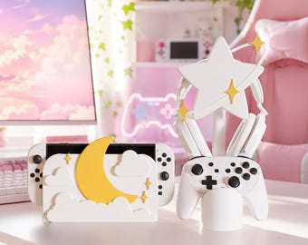 Moon Dock Cover Set for Nintendo Switch  with Controller and Headphone Stands 3D Printed