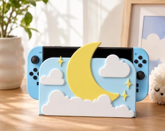 Nintendo Switch Dock Cover 3D Printed, Pastel Moon and Cloud Gaming Decor