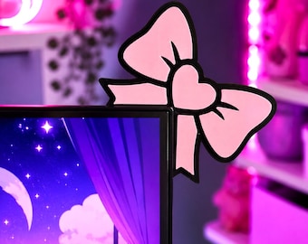 Monitor Corner Bows 3D Printed, Set of 2, Custom Color Kawaii Desk Decor
