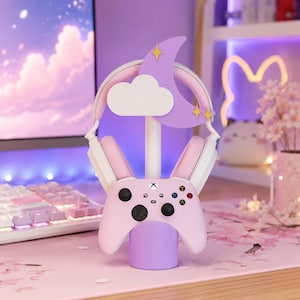Suporte para Fones de Ouvido com Lua Celestial e Nuvem | Suporte Fofo para Controle | Suporte para Celular | Acessório de Mesa Kawaii | Presente Impresso em 3D para Gamers