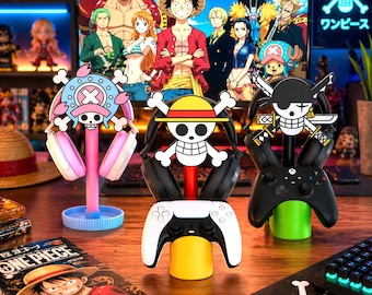 Supporto per cuffie e controller di One Piece stampato in 3D, Luffy Zoro Chopper Nami Sanji Usopp Robin Jolly Roger Accessorio per videogiochi, accessorio anime