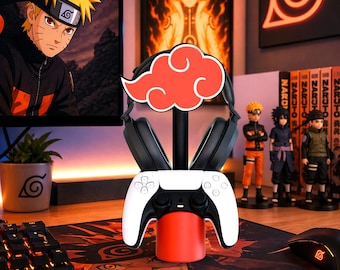 Naruto Headphone Stand Controller Holder, Gaming Desk Setup, 3D Printed, Akatsuki Cloud, Support Casque, Kopfhörerständer